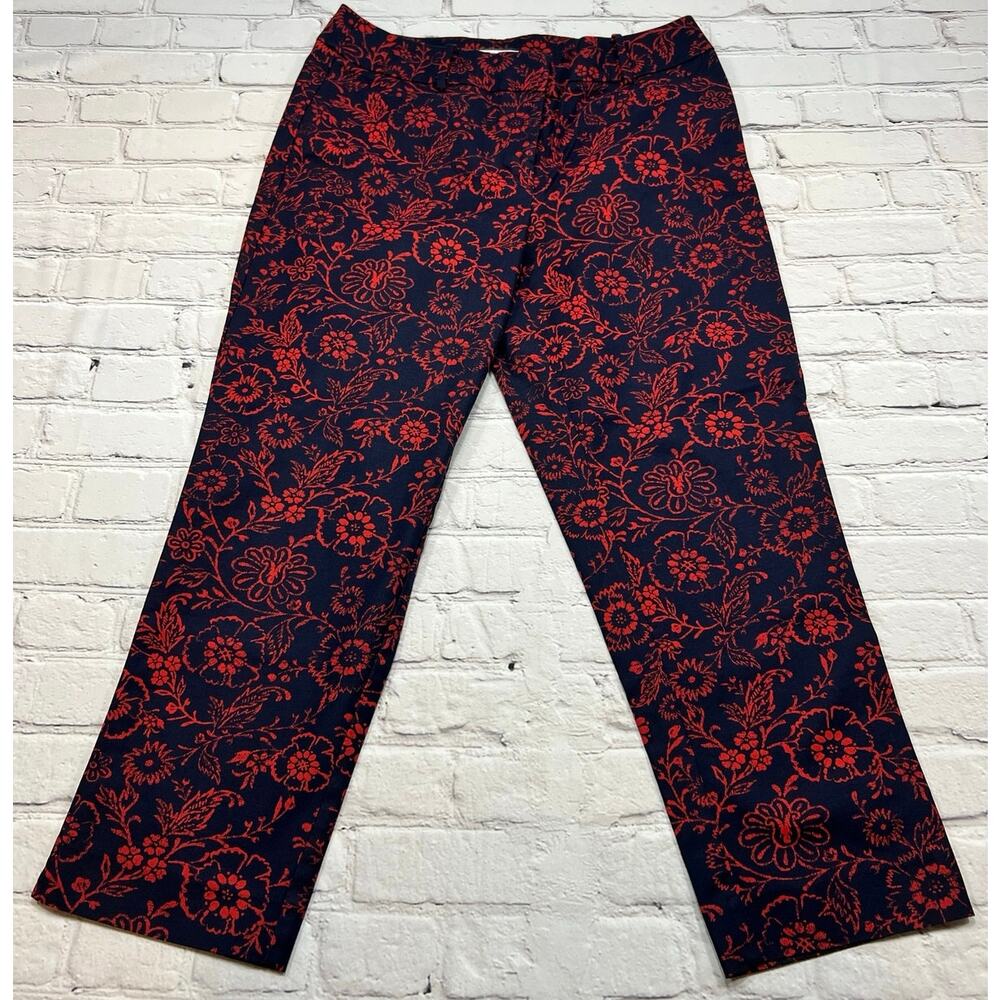 LOFT Julie Riviera Cropped Red Navy Blue Floral Print Chinos 70307 size 8 A743